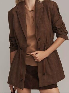 Anthropologie (Dolan) Brown Plaid Drawstring Waist Blazer